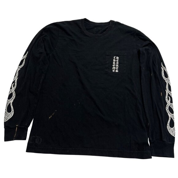 Chrome Hearts Logo Flames Long Sleeve Shirt in Black - Picture 1 of 5